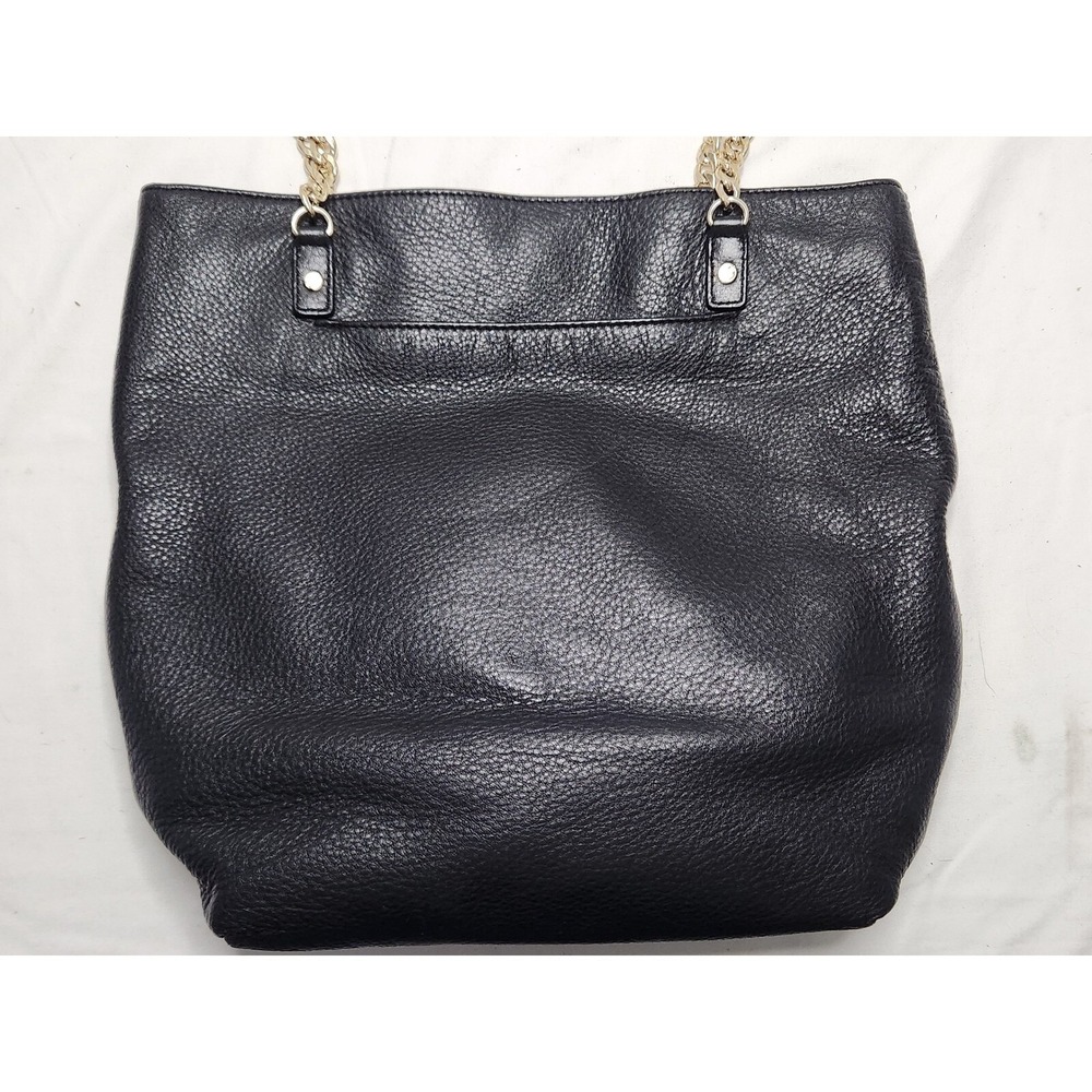 Michael Kors Tote Bag Black Leather Shoulder Bag Chain Detail Charm w Dust Cover - Picture 5 of 9